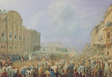 Military Review on the Nevsky Avenue at the Beloselsky-Belozersky Palace, 1859